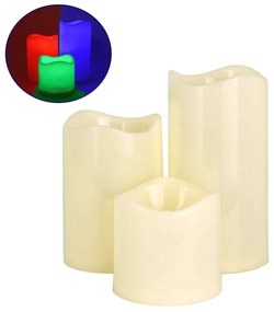 Διακοσμητικό Κερί Led (Σετ 3Τμχ) 79553 Με Μπαταρία &amp; Χειριστήριο Dimmable RGB Beige GloboStar Paraffin