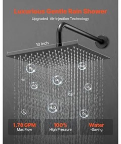 VEVOR Shower Faucet Set 10&quot; Square Rain Shower Head and Hand Set Matte Black