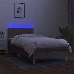 vidaXL Κρεβάτι Boxspring με Στρώμα &amp; LED Taupe 90x200 εκ. Υφασμάτινο