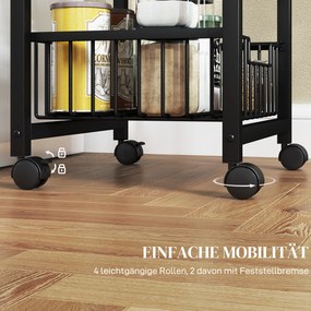 HOMCOM Τρόλεϊ κουζίνας 3 επιπέδων με ροδάκια, Κινητό τραπέζι σερβιρίσματος, Τρόλεϊ κουζίνας με 3 ατσάλινους καλαθιούς, Τραπέζι σερβιρίσματος