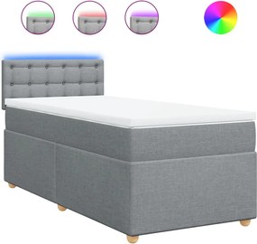 vidaXL Κρεβάτι Boxspring με Στρώμα Ανοιχτό Γκρι 90x190 εκ. Υφασμάτινο