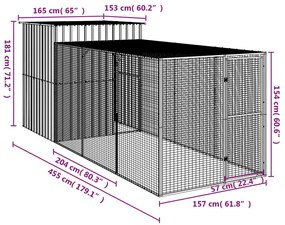 Κοτέτσι με Περίβολο Αν. Γκρι 165x455x181 εκ. Γαλβαν. Χάλυβας - Γκρι