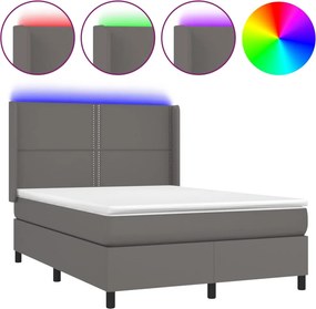 vidaXL Κρεβάτι Boxspring με Στρώμα &amp; LED Γκρι 140x200 εκ. Συνθ. Δέρμα