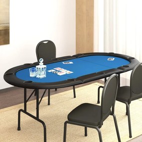 vidaXL Τραπέζι Πόκερ Πτυσσόμενο για 10 Παίκτες Μπλε 206 x 106 x 75 εκ.