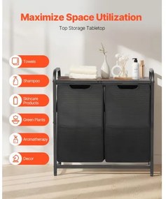 VEVOR 2 Section Laundry Sorter with Pull-Out Bags Metal Frame &amp; Wooden Tabletop