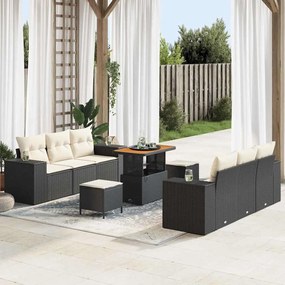 vidaXL Σετ Καναπέ Κήπου με αποθήκευση 9 pcs Μαύρο Πολυ ράταν