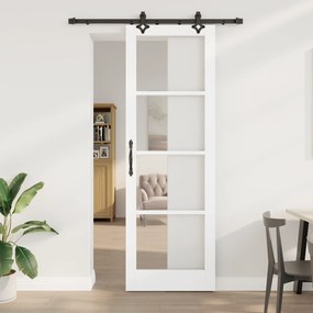vidaXL Συρόμενη Πόρτα με Σετ Αξεσουαρ Λευκή 78x232 εκ. Συμπαγές Ξύλο Πεύκου