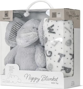 NAPPY WHITE BLANKET WITH GREY ELEPHANT