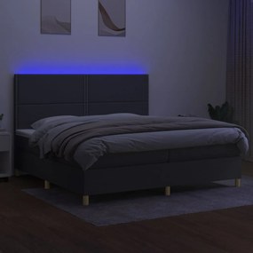 vidaXL Κρεβάτι Boxspring με Στρώμα &amp; LED Σκ.Γκρι 200x200εκ. Υφασμάτινο