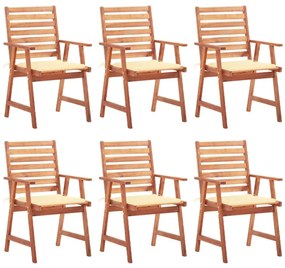 Καρέκλες Τραπεζαρίας Εξ. Χώρου 6 τεμ. Ξύλο Ακακίας με Μαξιλάρια - Κρεμ