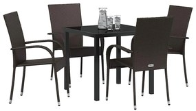 vidaXL Σέτ φαγητού για κήπο 5 pcs Καφέ Πολυ ράταν