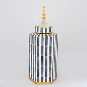 Βάζο Διακοσμητικό Με Καπάκι 752-20094 16x14x41cm White-Navy Estheti Home Κεραμικό