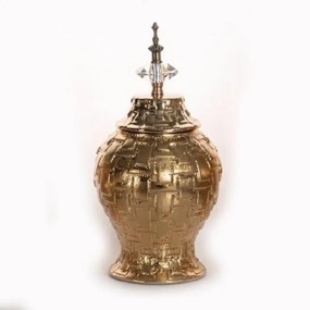 Βάζο Κεραμικό Με Καπάκι 752-20041 15x15x29cm Gold Estheti Home Κεραμικό