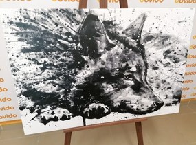 Εικόνα λύκου σε σχέδιο ακουαρέλας σε ασπρόμαυρο - 60x40