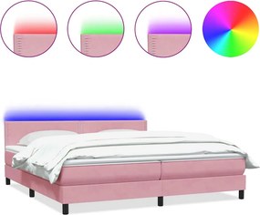 vidaXL Κρεβάτι Boxspring με Στρώμα &amp; LED Ροζ 180x210 εκ. Βελούδινο
