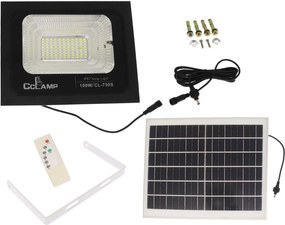 Στεγανός Ηλιακός Προβολέας IP67 Ισχύος 100W με Τηλεχειριστήριο και Ψυχρό Λευκό Φως σε Μαύρο χρώμα CL-750S