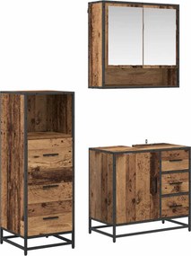 vidaXL Σετ Επίπλων Μπάνιου με ράφι 3 pcs Παλιό Ξύλο Επεξεργασμένο ξύλο