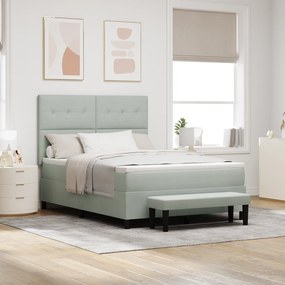 vidaXL Κρεβάτι Box Spring με Στρώμα & Πάγκο Ανοιχτό Γκρι 140x200 εκ Βελούδο