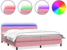 vidaXL Κρεβάτι Boxspring με Στρώμα &amp; LED Ροζ 180x210 εκ. Βελούδινο