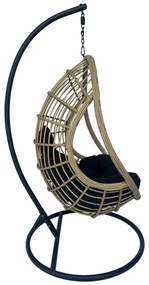 Κούνια φωλιά με βάση Cungo  μέταλλο μαύρο- pe rattan μπεζ με μαύρο μαξιλάρι 125x105x195εκ