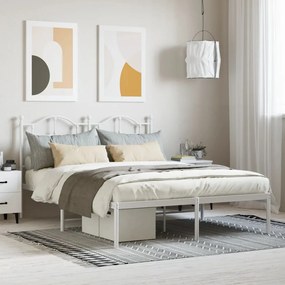 Πλαίσιο Κρεβατιού με Κεφαλάρι Λευκό 135 x 190 εκ. Μεταλλικό