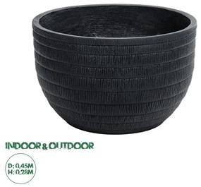 20702 GloboStar® Artificial Garden VEGAS 20702 Διακοσμητικό Πολυεστερικό Τσιμεντένιο Κασπώ Γλάστρα - Flower Pot Μαύρο Φ45 x Υ28cm