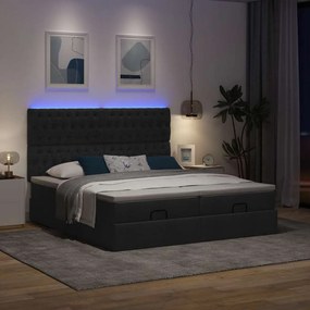vidaXL Οθωμανικό κρεβάτι με στρώματα &amp; LEDs Μαύρο 200x200cm ύφασμα