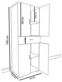 Ντουλάπα-στήλη Milou λευκό 59x34.5x140εκ 59x34.5x140 εκ.