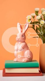 Intra Συλλεκτικό Ξύλινο Παζλ Plywood 4mm - Ροζ ειδώλιο λαγουδάκι σε βιβλία και λουλούδια Σε Ξύλινο Κουτί - Διαστάσεις Puzzle: 10x10 cm – 25 κομμάτια