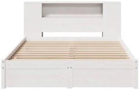 Κρεβάτι Βιβλιοθήκη Χωρίς Στρώμα Λευκό 135x190 εκ Μασίφ Πεύκο - Λευκό