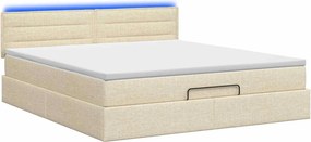 vidaXL Κρεβάτι Ottoman με Στρώμα και LED Κρεμ 140 x 190 cm Ύφασμα