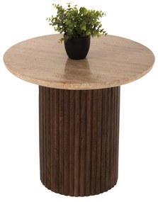 COFFEE TABLE ROUND GLADYS  SOLID MANGO WOOD-WHITE TRAVERTINE Φ55x50Hcm.