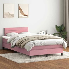 vidaXL Κρεβάτι Boxspring με Στρώμα &amp; LED ροζ 120x220 cm Βελούδινο
