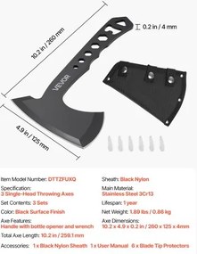 VEVOR Throwing Axes and Tomahawks 3Pack Axe Throwing Hatchet Set Stainless Steel