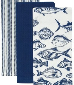 Πετσέτες Κουζίνας Fazzy 254 (Σετ 3τμχ) White-Blue Kentia 40x60cm 100% Βαμβάκι