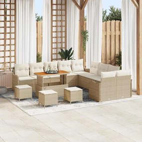 vidaXL Σετ Καναπέ Κήπου με μαξιλάρι 14 pcs Μπεζ και Κρέμα