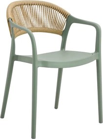 DONNA Πολυθρόνα-Pro Στοιβαζόμενη, PP-UV Πράσινο, Rope Wicker Φυσικό   1τμχ