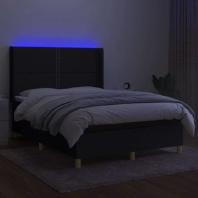 vidaXL Κρεβάτι Boxspring με Στρώμα &amp; LED Μαύρο 140x190 εκ. Υφασμάτινο