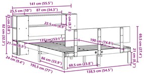 Κρεβάτι Βιβλιοθήκη Χωρίς Στρώμα Λευκό 135x190 εκ Μασίφ Πεύκο - Λευκό
