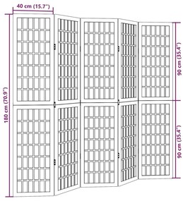 Διαχωριστικό Χώρου με 5 Πάνελ Μαύρο από Μασίφ Ξύλο Παυλώνιας - Μαύρο