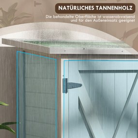 Outsunny Ξύλινο ντουλάπι αποθήκευσης με 2 πόρτες, υπόστεγο εργαλείων με ασφαλτόστρωτη στέγη, 110 x 55 x 117 cm, Ανοιχτό Γκρι