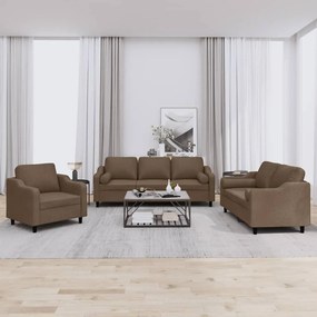 vidaXL Πολυθρόνες Σετ 3 Τεμαχίων Καφέ από Ύφασμα με Μαξιλάρια
