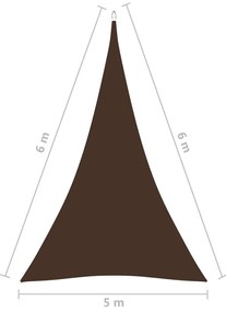 Πανί Σκίασης Τρίγωνο Καφέ 5 x 6 x 6 μ. από Ύφασμα Oxford - Καφέ