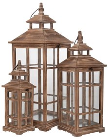 Φανάρι Σετ 3τμχ Ξύλινο Καφέ 31,5x31,5x81,5εκ.-23x23x63,5εκ.-15,5x15,5x45εκ. iliadis 89543