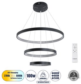 DIAMOND TRIO 61523 Κρεμαστό Φωτιστικό Δαχτυλίδι-Κύκλος LED CCT 100W 11200lm 360° AC 220