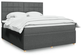 Κρεβάτι Boxspring με Στρώμα Σκούρο Γκρι 180x200 εκ Υφασμάτιν - Γκρι