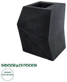 20788 GloboStar® Artificial Garden CAMDEN 20788 Επιδαπέδιο Πολυεστερικό Τσιμεντένιο Κασπώ Γλάστρα - Flower Pot Μαύρο Μ47 x Π43 x Υ66cm