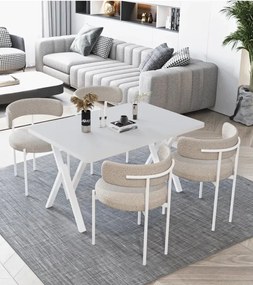 Stewehome Μοντέρνο Σετ Τραπεζαρίας με 4 Καρέκλες Μπεζ Ύφασμα Λευκό 120x80x70 cm