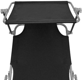 vidaXL Ξαπλώστρα Πτυσσόμενη Μαύρη Αλουμινίου με Σκίαστρο