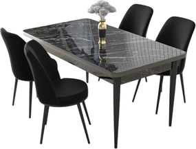Dining Table &amp; Chairs Set (5 Pieces) Nil - Black Marble, Black Black Marble
Black